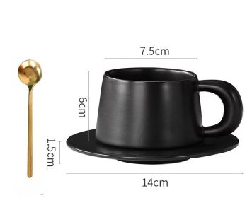 Simple Nordic Style Office Ceramic Coffee Cup Disc Suit (Option: Cup And Saucer Black-220ML)